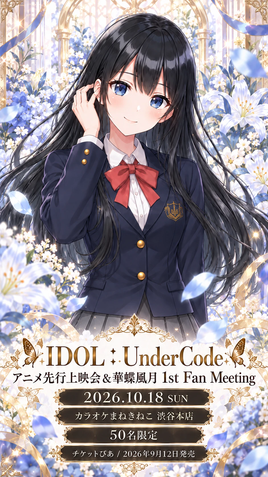 青い花に囲まれた東雲藍璃